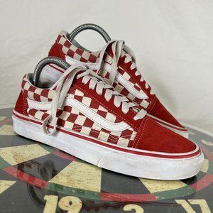 VANS Old Skool Red Suede Checkerboard Skate Shoes Sneaker Lace Up Women’s Size 8